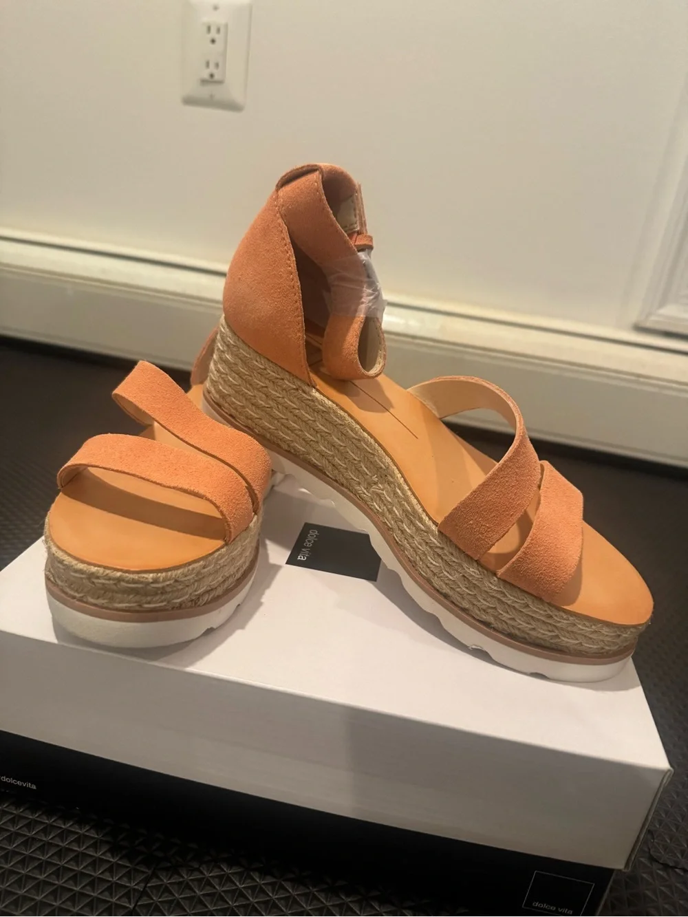 Dolce Vita - Liza - Women’s Peach Suede Espadrille Wedge Sandals